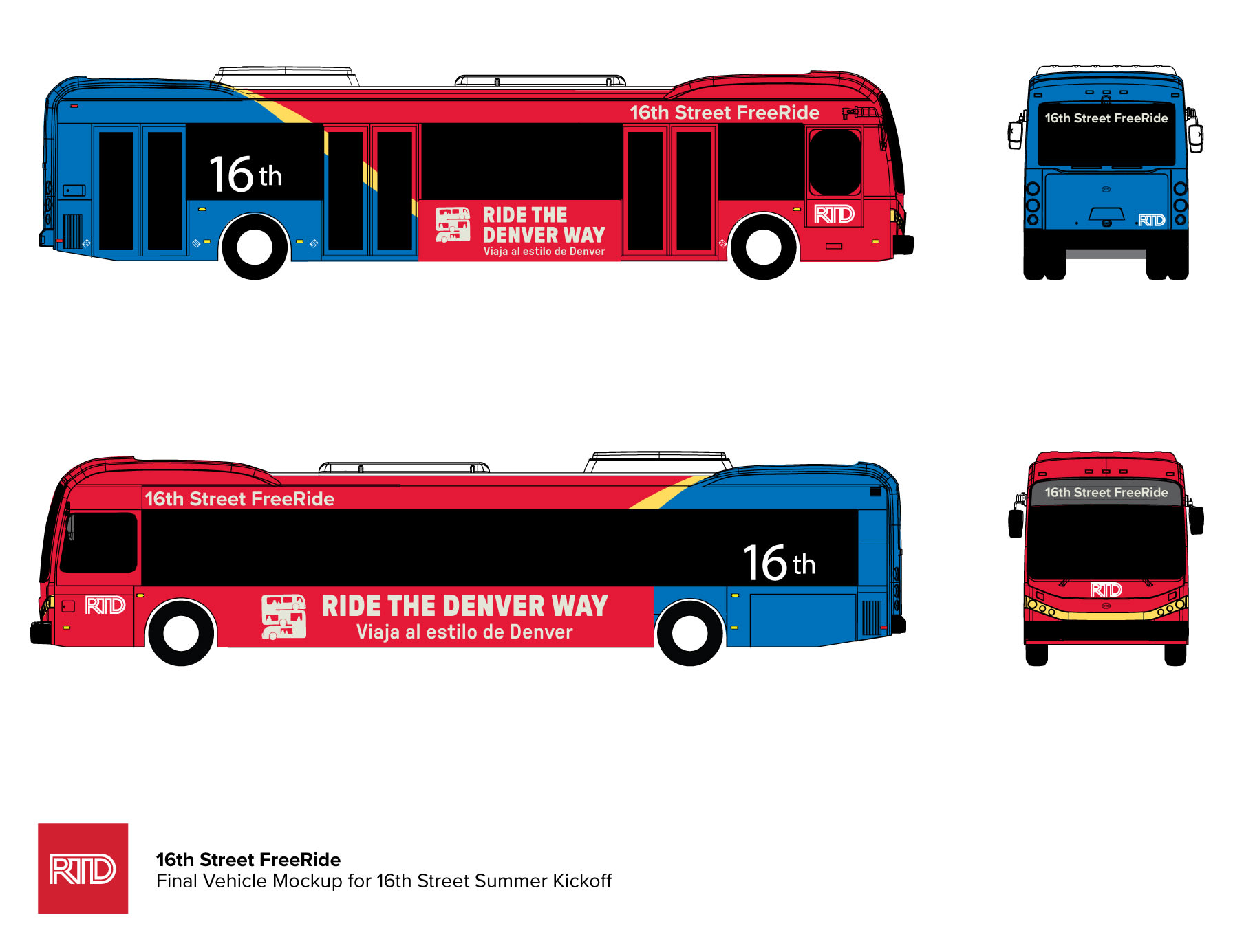 Illustration of a Free MallRide vehicle with the new name of 16th Street FreeRide.