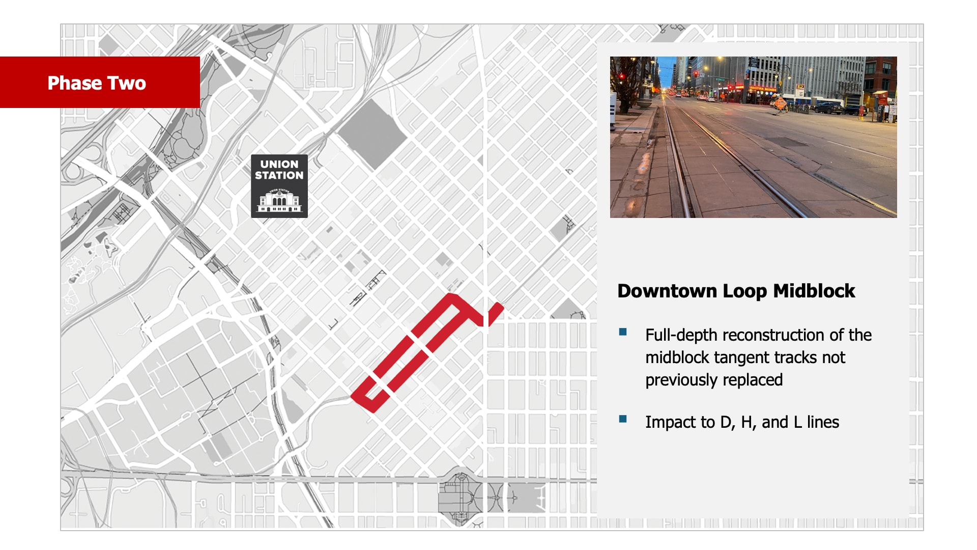 Map of the Downtown Loop showing the scope of work for Phase Two