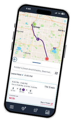 Phone showing RTD's trip planner application