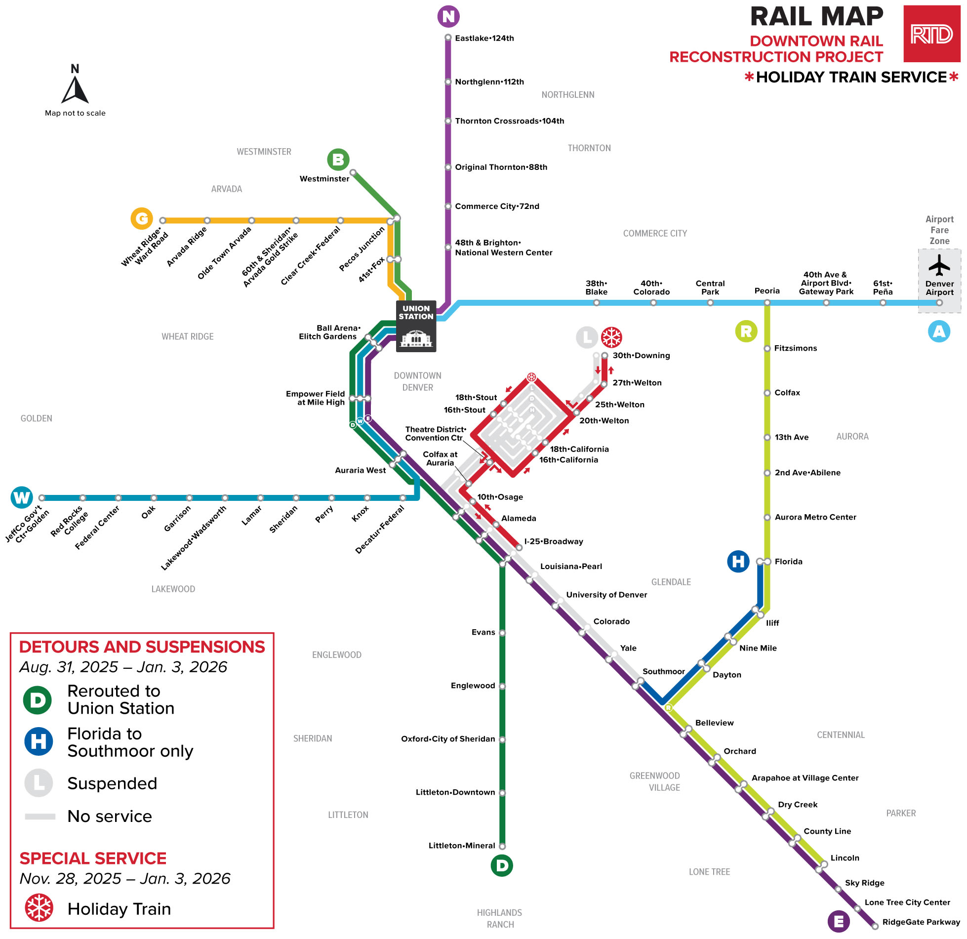 Light rail map of holiday train service