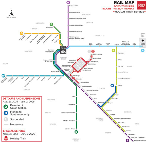 다운타운 루프의 홀리데이 트레인 운행 노선도