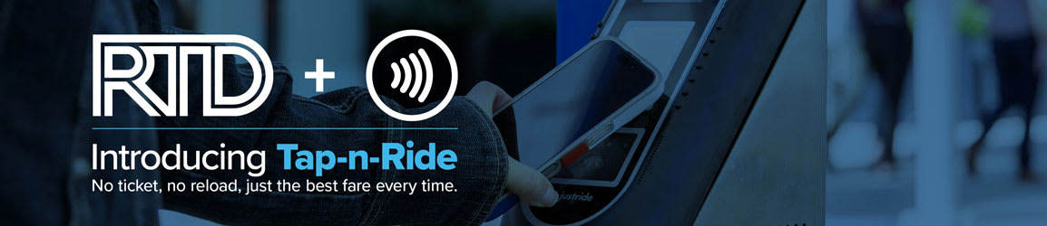 Marketing graphic highlighting RTD's Tap-n-Ride