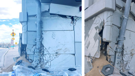 예일 스트리트의 옹벽 및 교량 구조물 손상