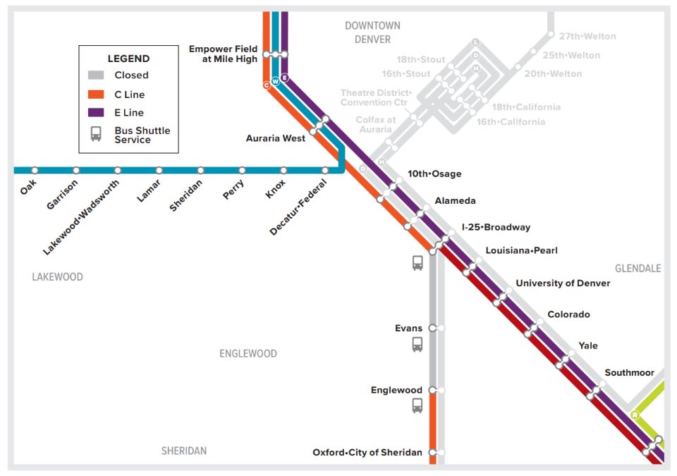 A map showing bus shuttle service during installation of the pedestrian bridge at Jewell.