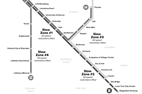RTD rail map showing no active speed restrictions. thumbnail