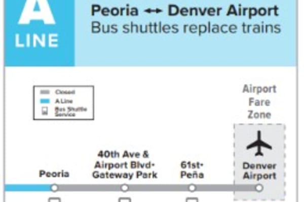 A map showing bus shuttle service during A Line maintenance thumbnail
