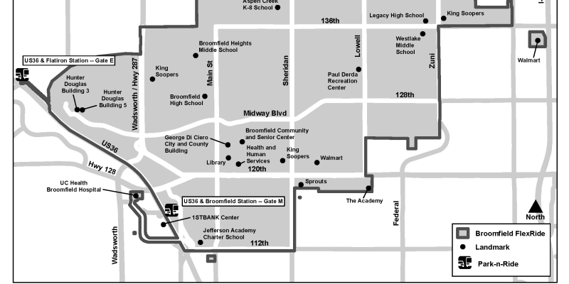 Map of the Broomfield Flex Ride Area