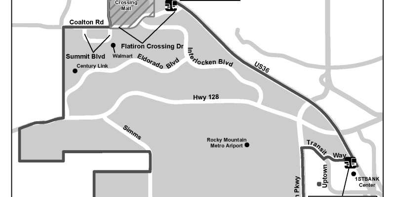 Map of the Interlocken Westmoor Flex Ride area