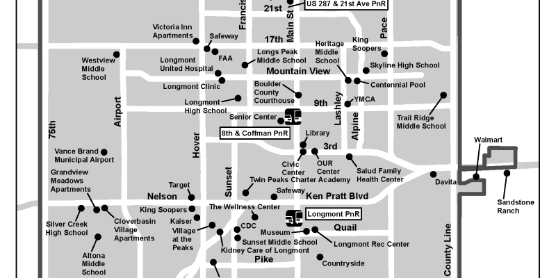 Map of the Longmont Flex Ride Area