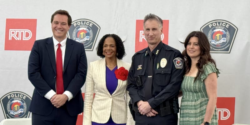 Photo of Chair Bouquet, CEO Johnson, Chief Martingano and Jina Martingano at Swearing-in Ceremony