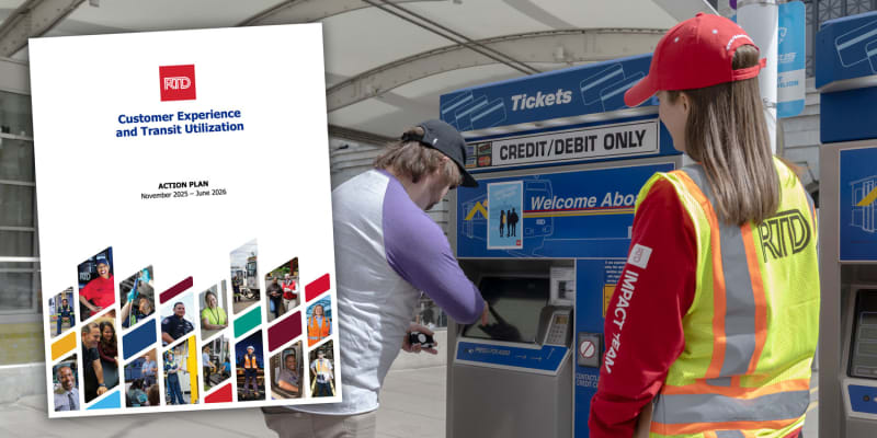 Customer Experience and Transit Utilization Action Plan Cover with a customer using a ticket vending machine