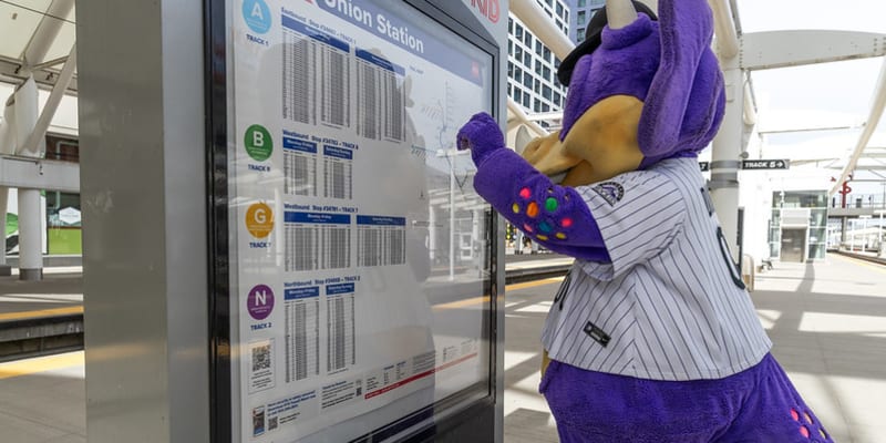 Rockies mascot Dinger at Union Station