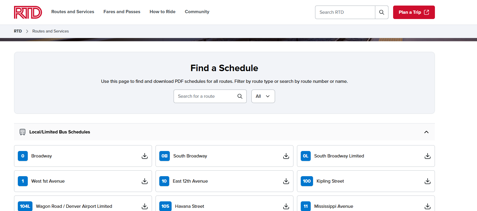 SCHEDULES RTD visual data 6